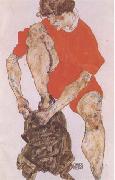 Egon Schiele Female Model in Bright Red Jacket and Pants (mk09) oil painting reproduction